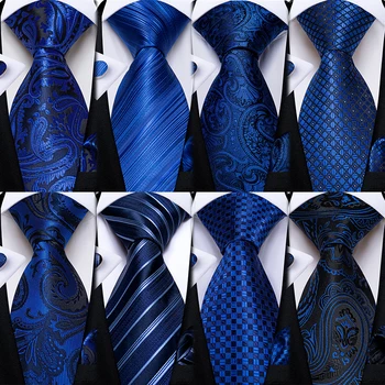 Set di cravatte da uomo a righe scozzesi Paisley blu royal con gemelli e fazzoletto Accessori per lo sposo, ballo di fine anno, regalo perfetto per gli uomini 1