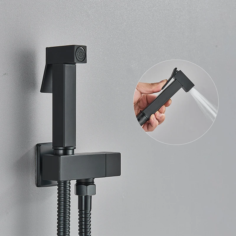 Brass Bidet Faucet Single Cold Water Tap Handheld Bidet Spray Shower Set Toilet Shattaf Sprayer Douche Hygienic Shower Black 3