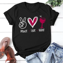 

Summer T-shirts Camisetas Fashion Men's Clothes Casual Tops Loose Short Sleeve Peace Love Wine Ladies Pullover T Shirts Unisex