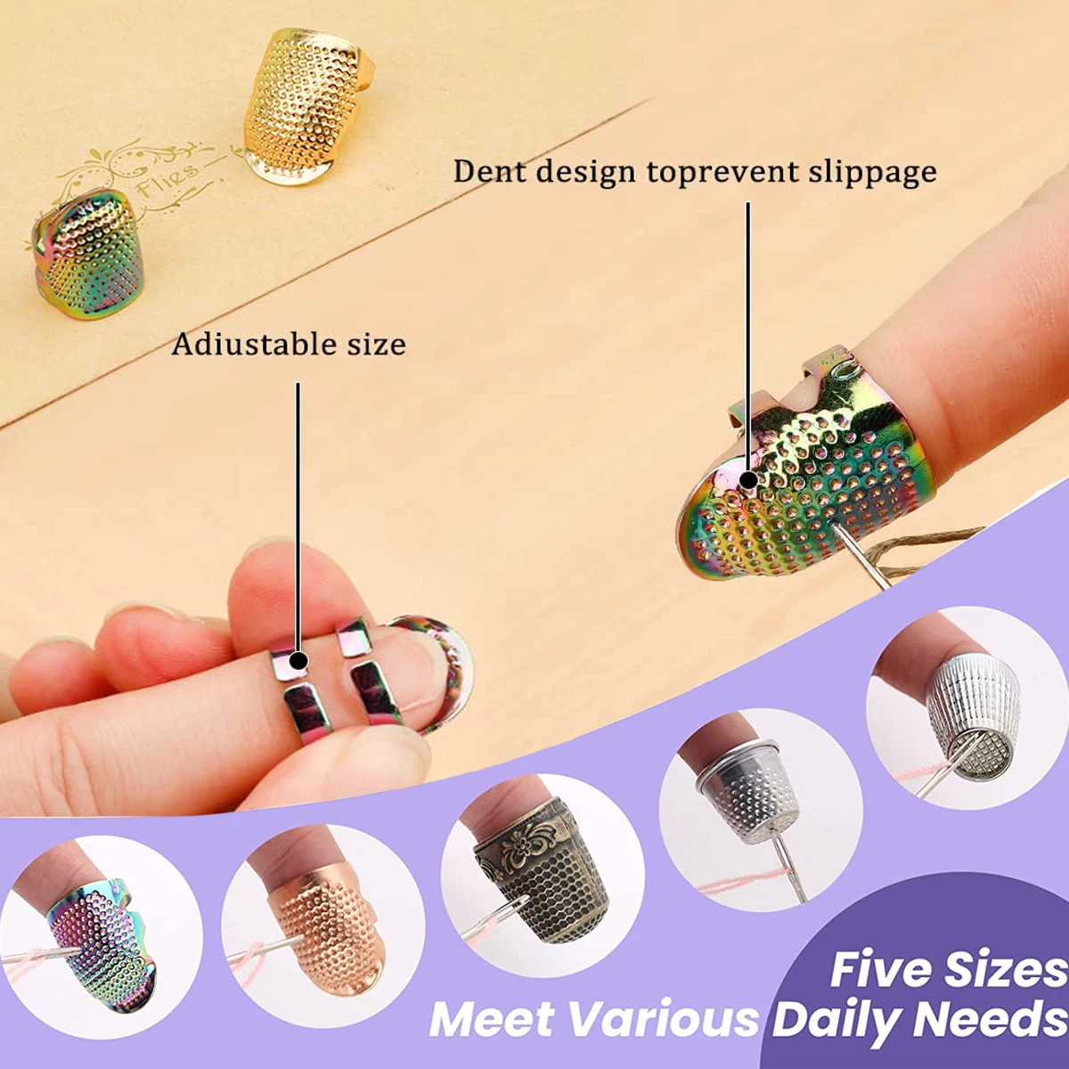 Handarbeit Nähen Fingerhut Metall Fingerschild Ring Leder Fingerschutz Fingerhut Ringe zum Stricken Quilten DIY Handwerk – Detail 2