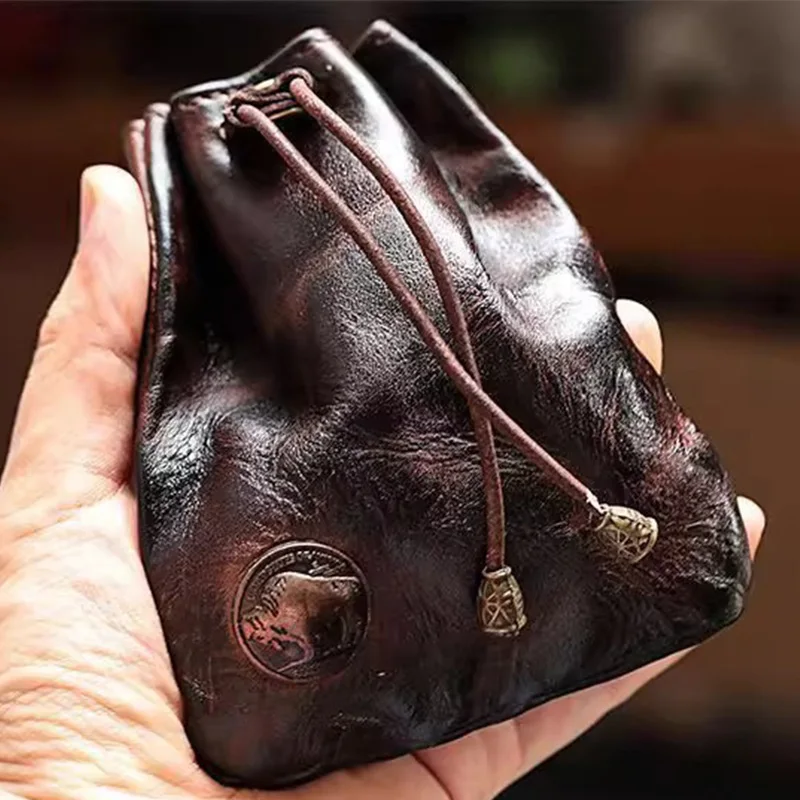 WERLLANDS PU Leather Retro Drawstring Key Case Coin Purse