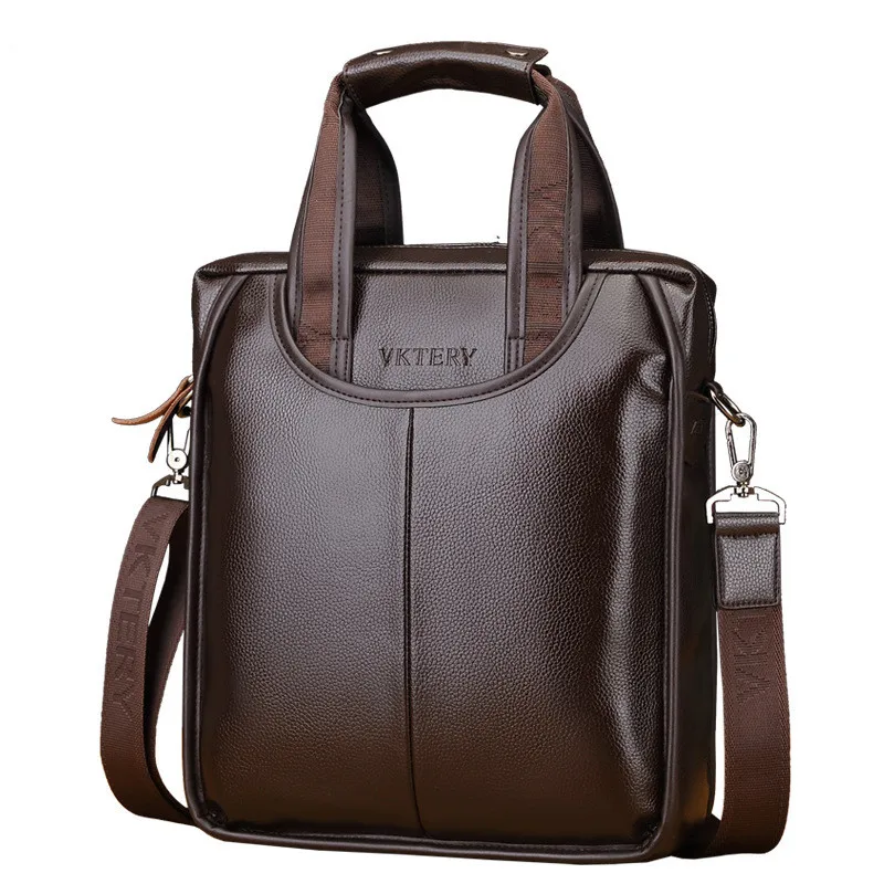 Vintage Soft Leather Men's Briefcases Business Vertical Hand Tote Bag Office Male Shoulder Messenger Bag