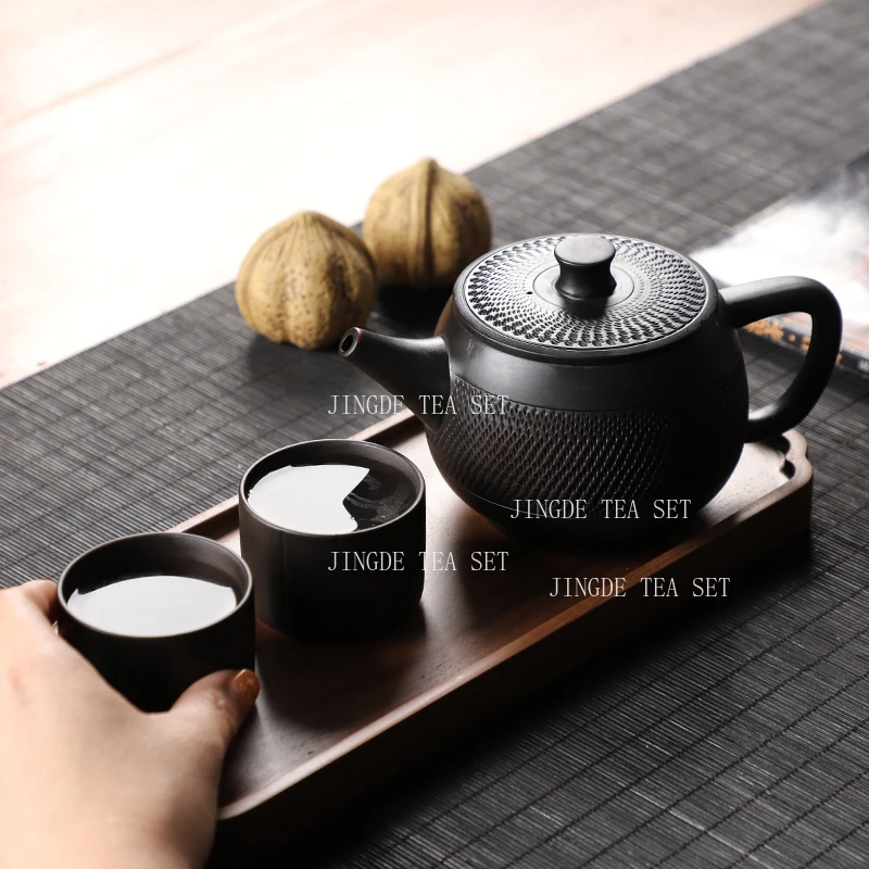 360ml  Fengming Pot Purple Pottery Handmade Han Tile Teapot with Jumping Knife Pattern Large Capacity Chinese Household Tea Pot