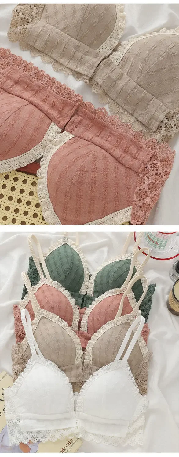 Fashion Front Closure Girls Sweet Lace Bra Wire Free Comfortable Underwear Women Seamless Breathable Lingerie Female Bras