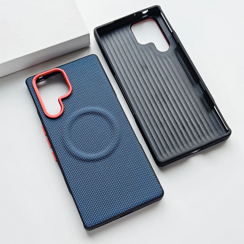 Luxury Magnetic Soft TPU & Nylon Woven Leather Back Case - Anti-Fingerprint Cover