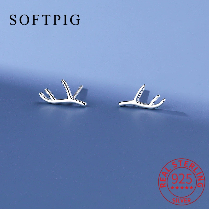 Softpig 100% 925 Sterling Silver Stile Minimalista Corna Di Cervo Orecchini A Bottone Per Le Donne Trendy Fine Jewelry Accessori Natalizi