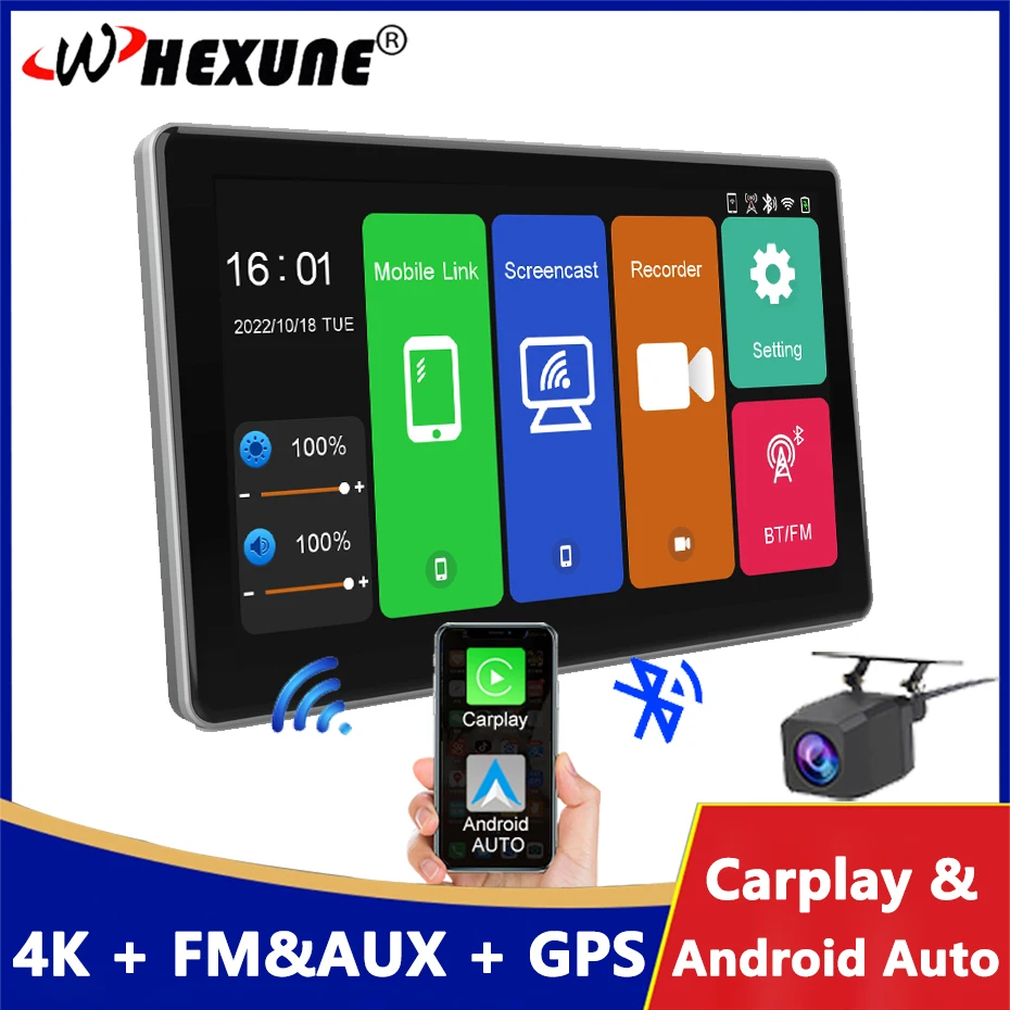 4K Universale 7 "Dash Cam Car Dvr Wifi Wireless Carplay Android Auto Navigazione Gps Uscita Aux Bt Videoregistratore Telecamera Di Retromarcia