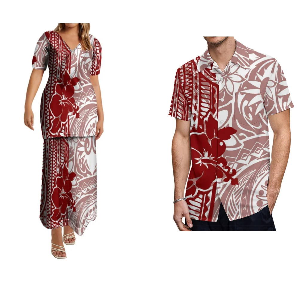 

Men's and Women's Couple Clothing Shirts and Dresses Polynesia Vintage Tribal Ethnic Style Polynesia Elegant Y-neck Dress