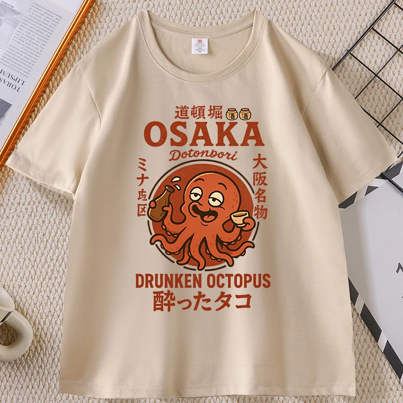 T-Shirt im japanischen Stil, Motiv: Trunkenes Oktopus, Osaka, T-Shirt mit Meeresfrüchtemotiv, für Männer und Frauen, Grafik-T-Shirt, aus Baumwolle, bedruckt, kurzärmelig, Streetwear.