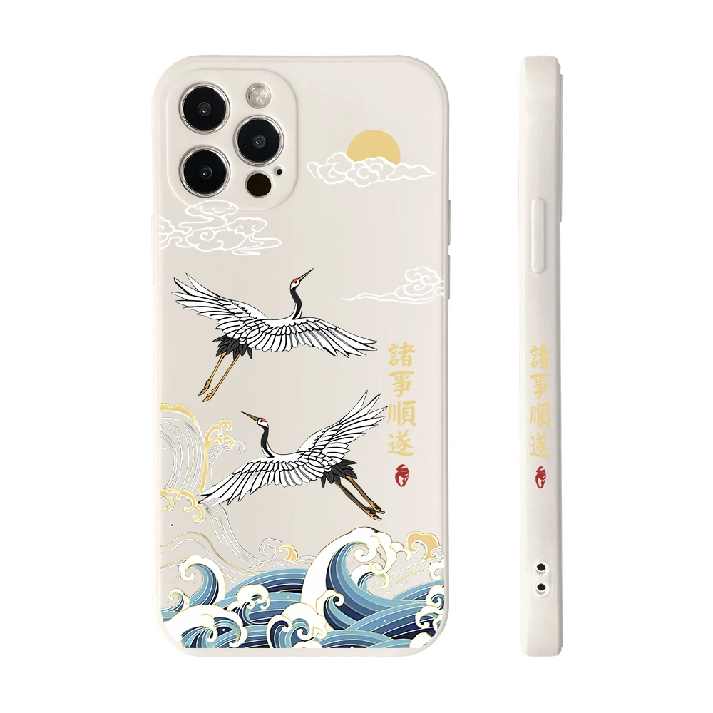 Elegant Chinese Crane Design Soft Phone Case - Straight Edge Cover