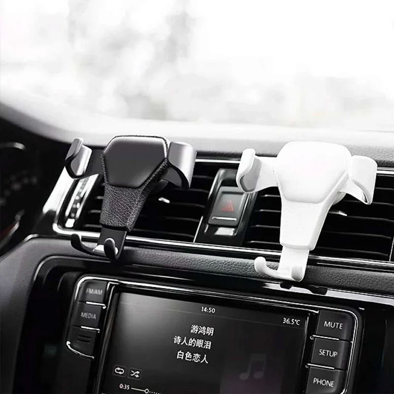 Car Leather Cell Phone Holder Car Air Vent Universal Cell Phone Holder Automatic Locking Anti-shaking Firm Holder