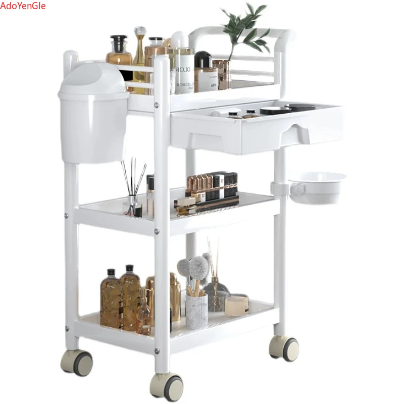 Simple Wrought Iron Salon Trolleys Multi-layer Rack Modern Salon Furniture Beauty Salon Creative Household Trolley with Wheels salon trolley beauty instrument cart with socket and pulley storage rack shelf 220v 110v