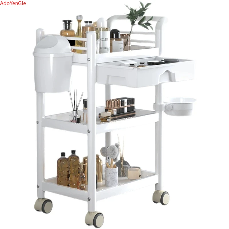 Simple Wrought Iron Salon Trolleys Multi-layer Rack Modern Salon Furniture Beauty Creative Household Trolley Wheels multi layer storage trolley
