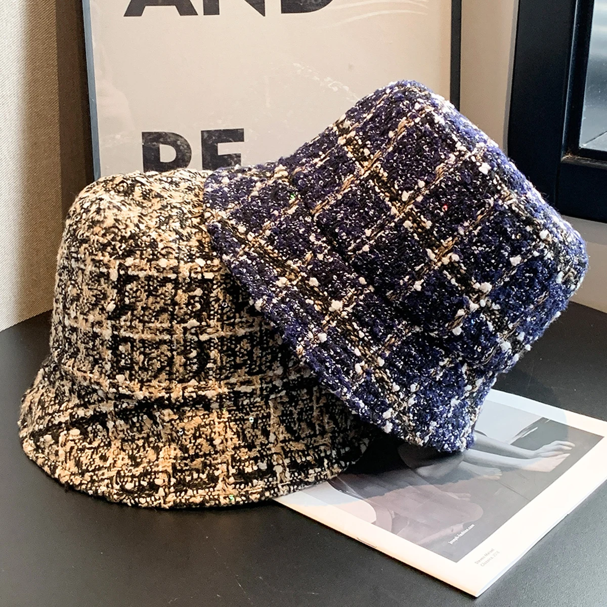 Fisherman's Hat for Men, Hiking Hat, Large Head Circumference, Large Brim, Bucket Hat, Plaid, Round Face, Makes Face Look Smaller, Korean Style, Trendy, Autumn and Winter Sun Hat