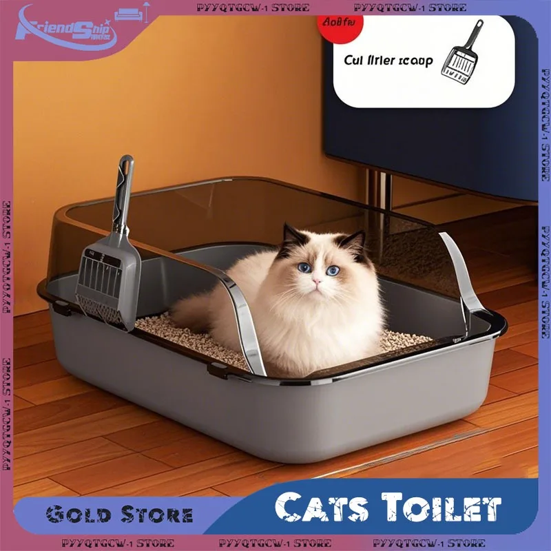 Cats Toilet Cat Litter Box Semi-enclosed High Side Splashproof With Litter Scoop Kitty Sandbox Cleaning Cat Supplies cat litter box