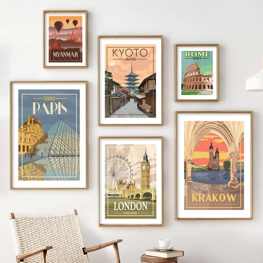 

Retro Cityscape London Kyoto Ferris Wheel Wall Art Canvas Painting Nordic Posters And Prints Wall Pictures For Living Room Decor