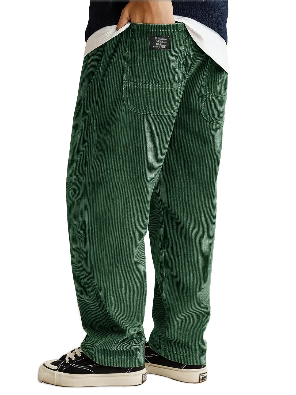 Autumn Winter Fashion Men's Solid Color Simple Basic Casual Trendy Loose Wide Leg Straight Corduroy Trousers Male Pants Clothes
