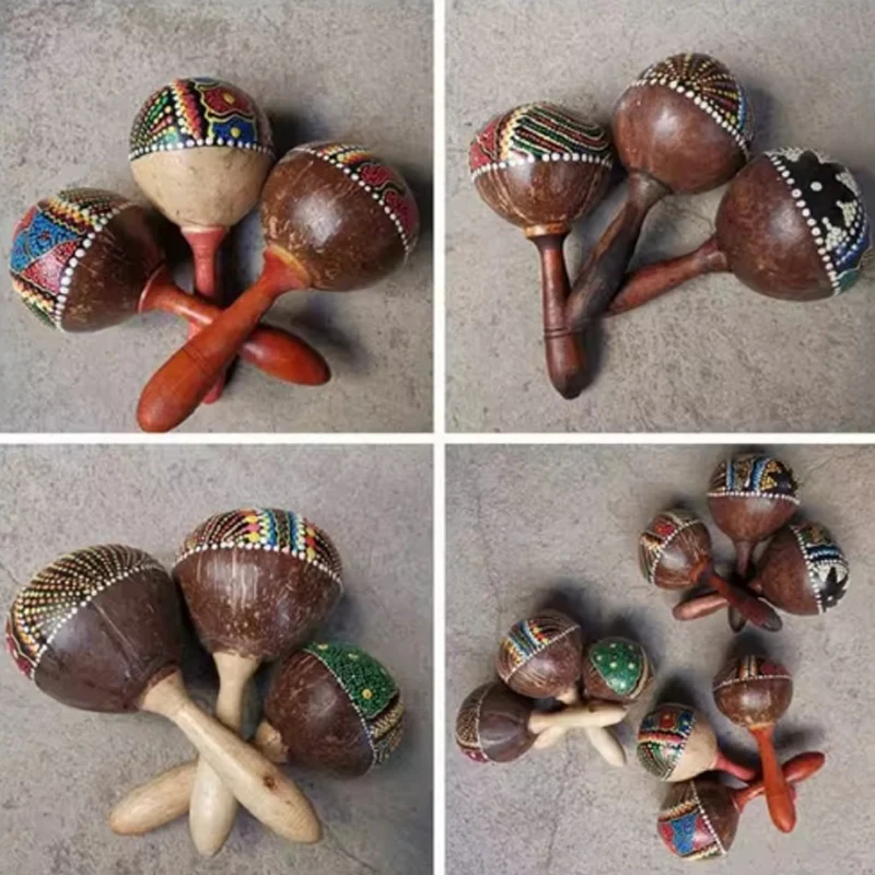 Description Picture 2 of item1pc Natural Coconut Shell Sand Hammer Shaker Hand Handmade Maracas Professional Percussion Musical Instrument For Boys And Girls