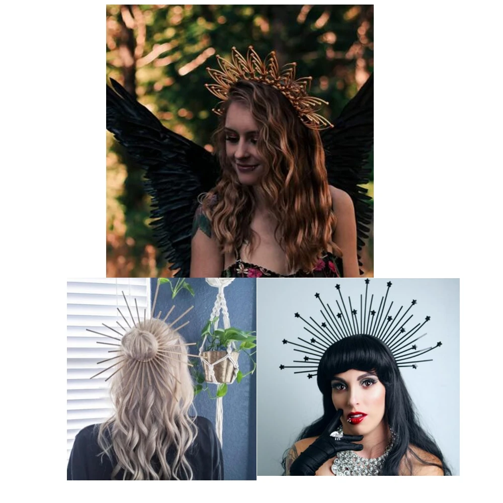 Halo Crown Spike Headpiece Goddess Sunburst Plastic Gold Met Gala Angel Goth Cosplay Accessories costume headband