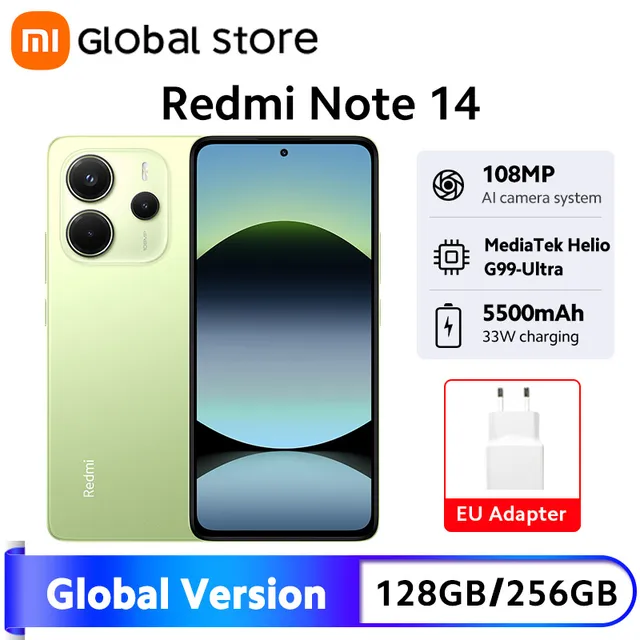 Version mondiale Xiaomi Redmi Note 14 Smartphone 8GB / 12GB RAM MediaTek Helio G99-Ultra 33W120Hz AMOLED 108MP 5500mAh 1