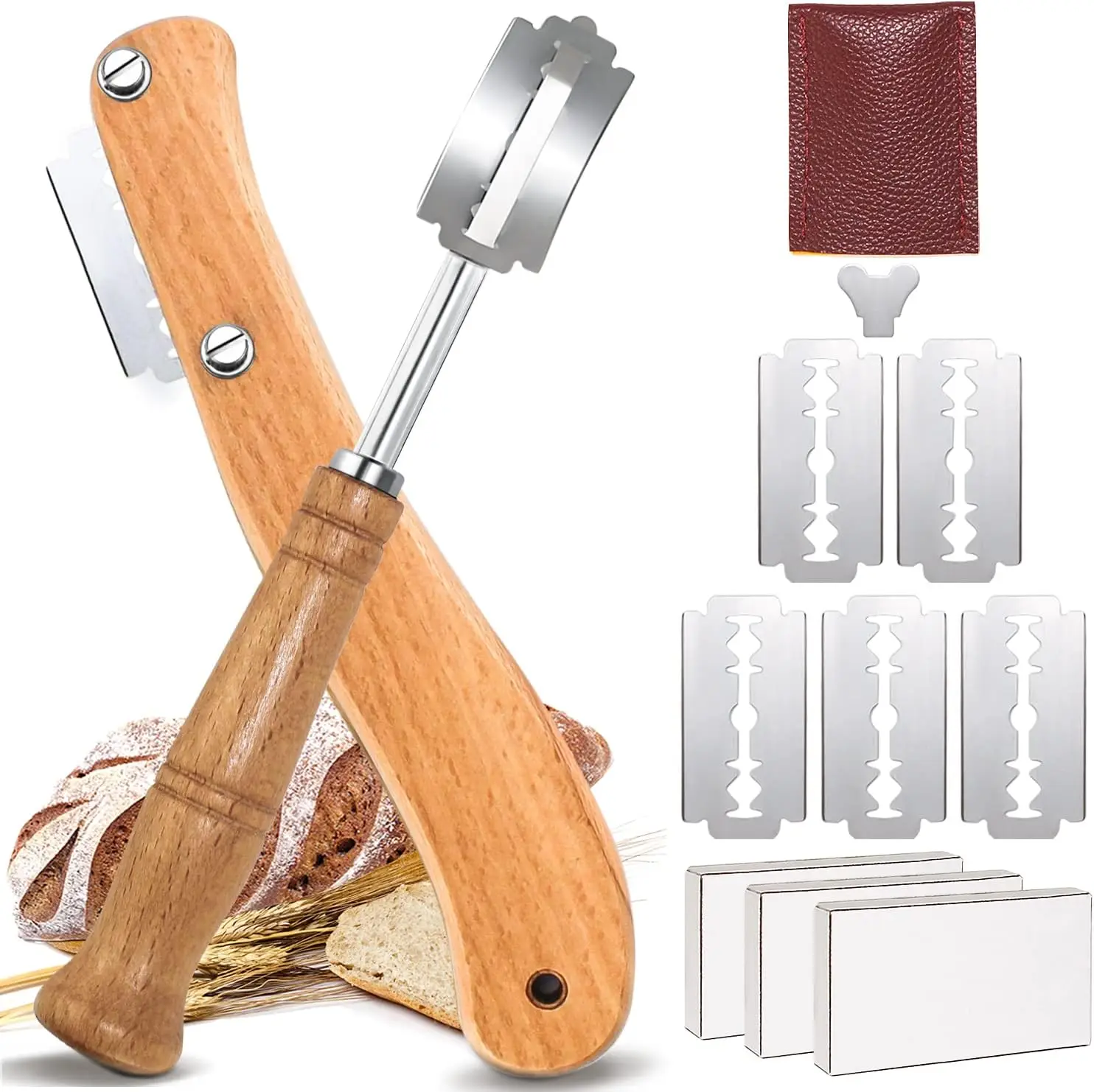 

Baker's Knife Dough Knife Bread Blade Bread Cutting Knife with 20 Bread Blades for Engraving Bread Patterns