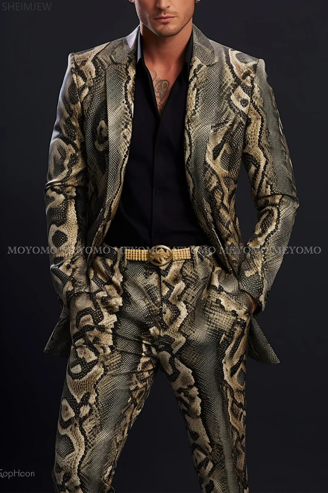Men's Suit Two-piece Suit Fashionable Adult Cosplay Crocodile Pattern Host Wedding Macho Jacket Pants Business Gown