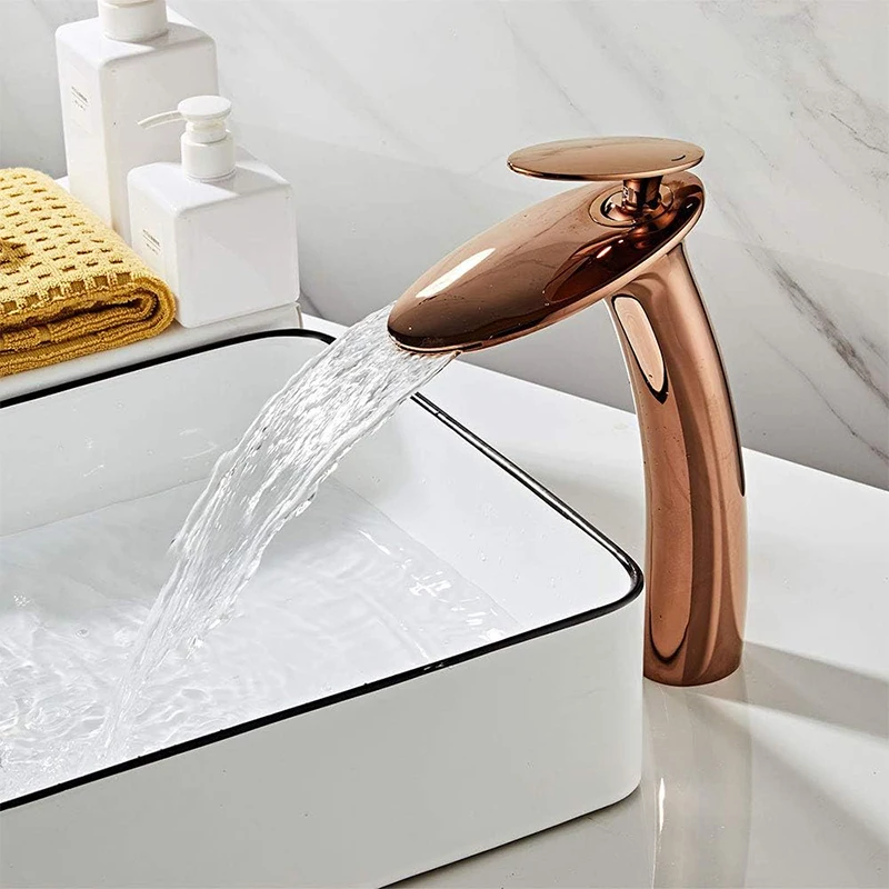 

Rose Gold Basin Faucet Bathroom Mixer Tap Deck Mounted Sink Single Handle Sing Hole Style Hot And Cold Faucets