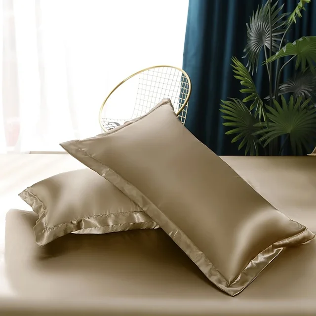 Set biancheria da letto in seta con copripiumino Lenzuolo Federa Lenzuolo in raso di lusso Tinta unita Doppio Singolo King Queen Full Twin Size 3