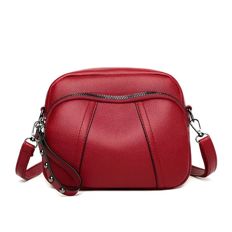 Solid Color Rivet Zipper Women's Leather Crossbody Handbag