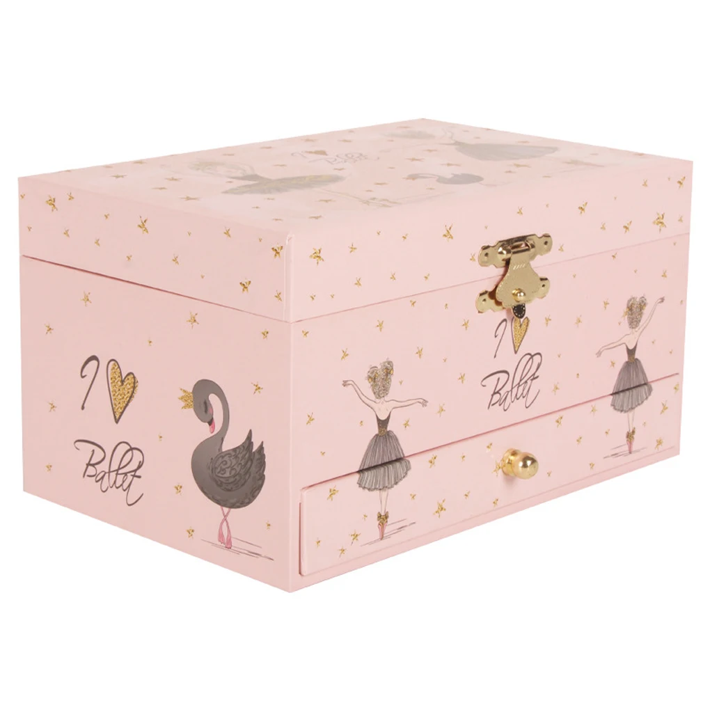 תיבת אחסון תכשיטים מוזיקליים עם מגירה, מארגן תכשיטים מקושט, תיבת אחסון לצמידים וטבעות לילדים, תיק אחסון צעצועים לבנות, מתנות