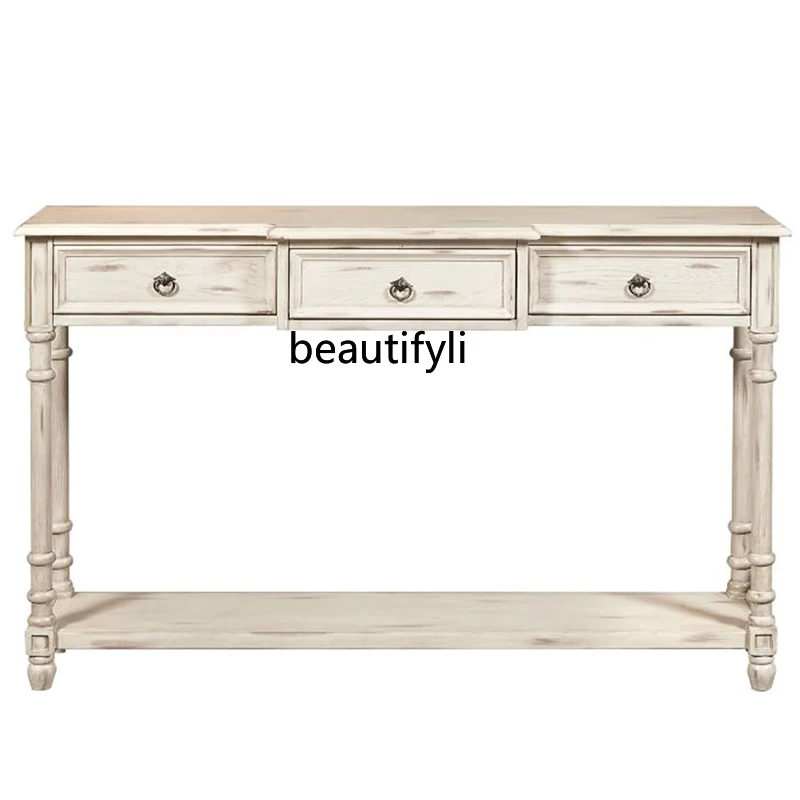 

American-Style Solid Wood Console Retro Console Tables Entrance Foyer Partition Storage Rack