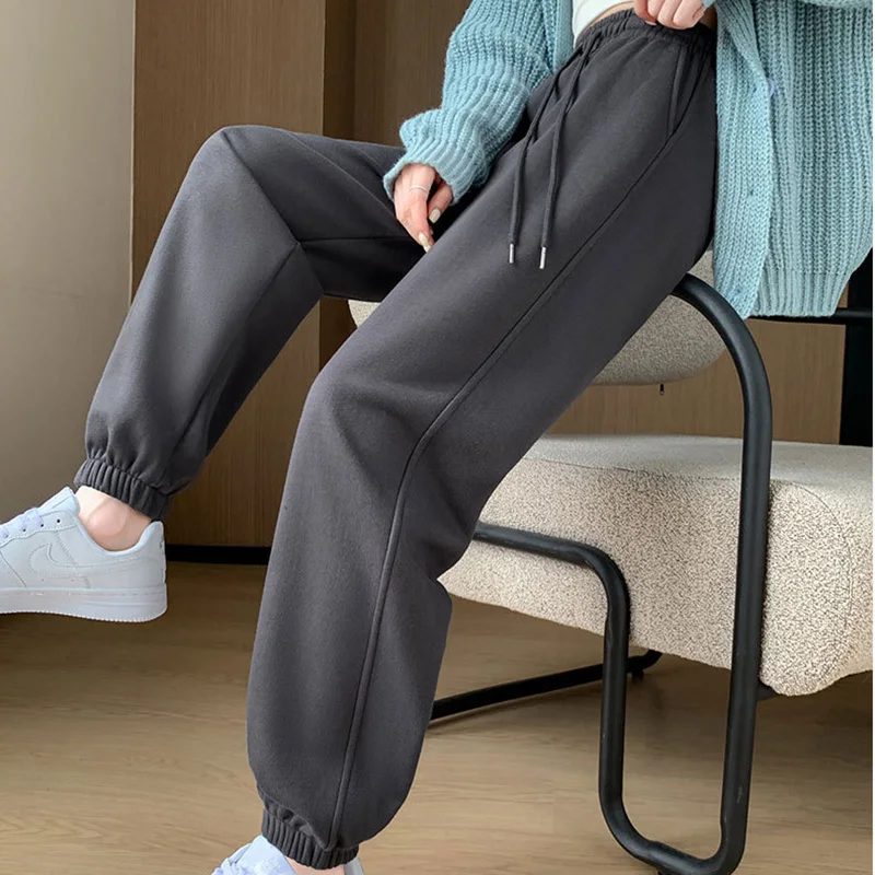 Women Spring Autumn Knitted Pants Fashion High Waist Straight Long Loose Sports Sweatpants Grils Female Ankle-Length Trousers