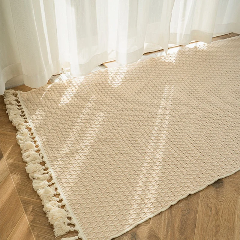 Cotton & Linen Woven Carpet Thin Fabric Can Be Machine Washed. Cotton Bedside Blanket-T02C 2