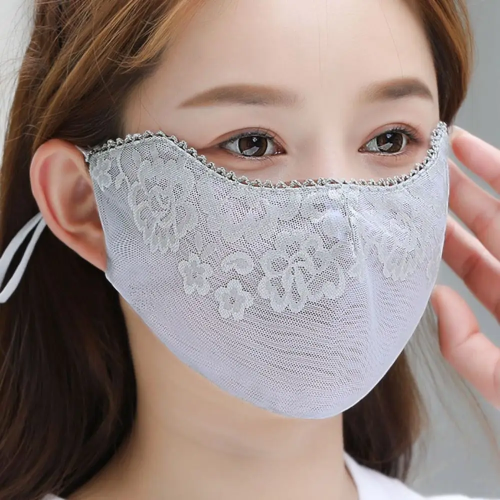 

Fashion Flower Lace Mask Summer Cycling Riding UV Protection Mask Breathable Hanging Ear Sunshade Protection Mask Veil For Women
