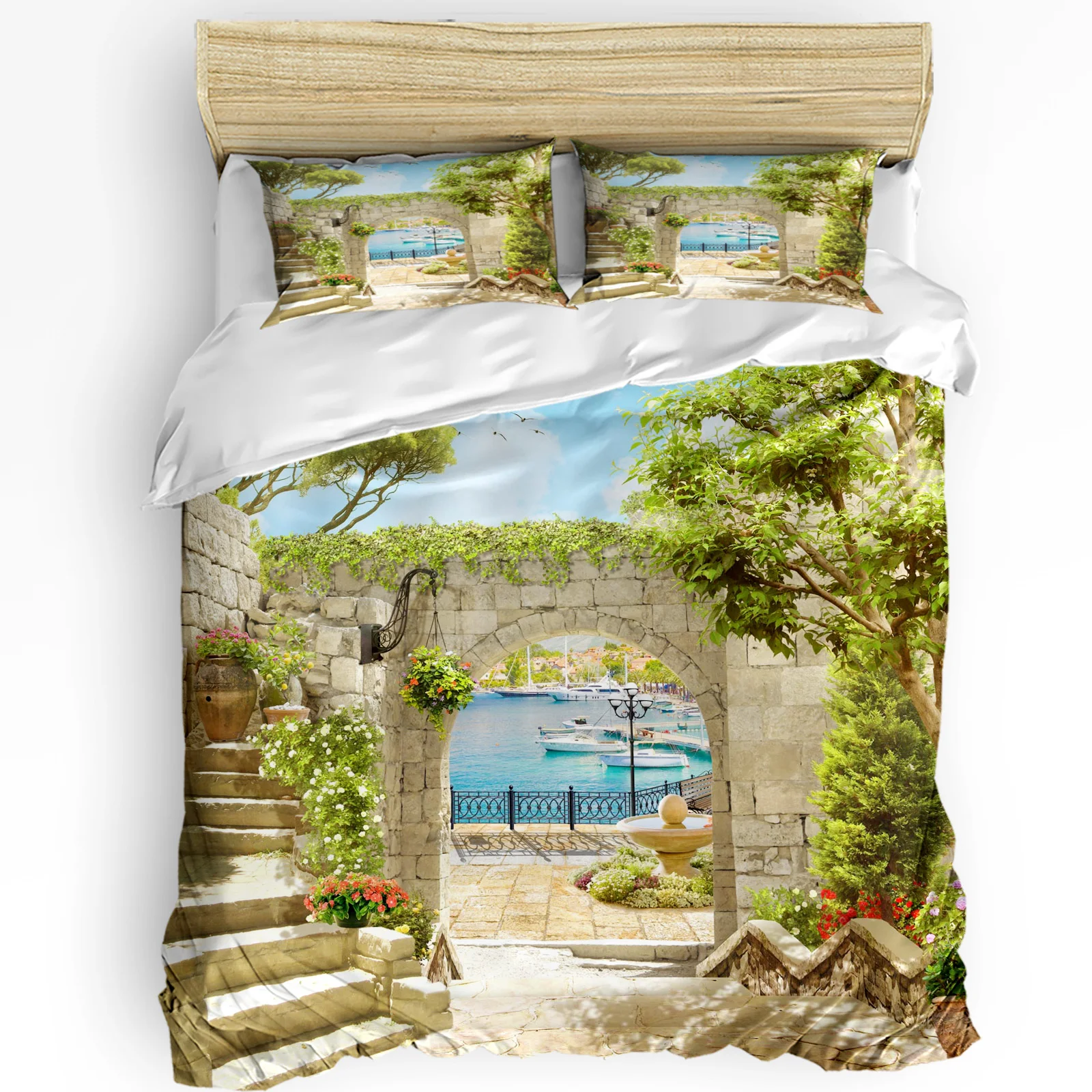 

Italy Arches Building Seascape Bedding Set 3pcs Duvet Cover Pillowcase Kids Adult Quilt Cover Double Bed Set Home Textile