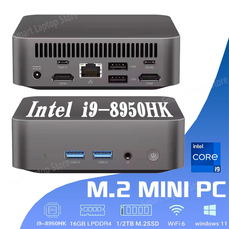 Mini Gaming PC Mini PC Windows 11 Intel Core i9 8950HK 16GB DDR4 512GB 1TB SSD Dual WIFI 6 BT5.2 4K HD