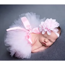 Princess Baby With Matching Flower Headband Set Newborn Photography Props Little Girl Tulle Skirt Baby Girl