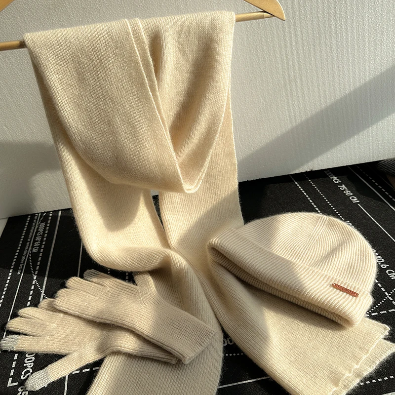 Ensemble 3 pièces écharpe + gants + chapeau pour hommes et femmes, 100% pur cachemire, chaud et à la mode, gants à écran tactile, haute qualité, hiver