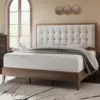NEW Wood Platform Bed Frame Queen Size Upholstered Tufted Headboard/Solid Wood Be No Box Spring Needed,Walnut 1