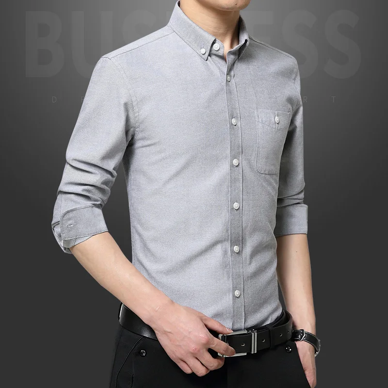 

New men's long-sleeved business casual, turn-down collar, slim-fit shirt, single-breasted button, men's interview shirt, M-5XL.