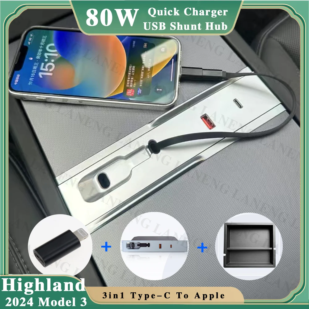 Per Tesla Model 3 Highland 2024 Docking Station 80W Power Splitter Extension Plug And Play Usb Extender Hub Cavo Espandibile