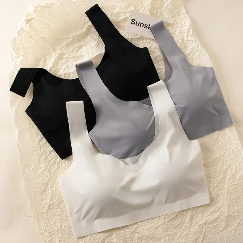 3 قطع حمالة صدر نسائية من الحرير الجليدي مريحة وصديقة للبشرة ملابس داخلية نسائية ناعمة بدون حافة فولاذية خفيفة الوزن قابلة للتنفس حمالة صدر بدون أكمام