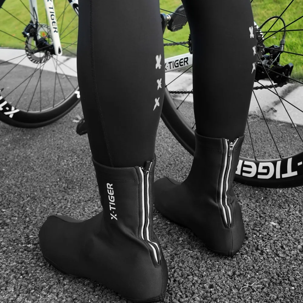 Winter Cycling Shoe Cover X-TIGER Winter Cycling Shoe Cover Fleece Warm Mountain Bike Overshoes Windproof Unisex Road Bicycle Shoes Cover