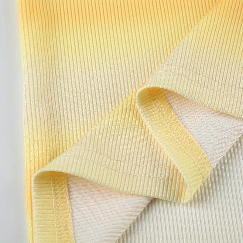 Yellow Gradient Stripe Slim Elegant Spaghetti Straps Long Dresses Women Split Side Sexy Rib Knit Beach Boho Vacation Outfits