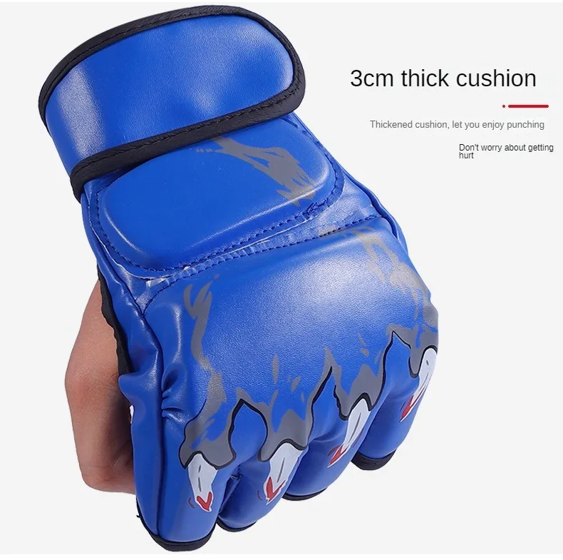 Gants Sanda UFC demi-doigts pour adultes et enfants, gants d'entraînement au combat Muay Thai MMA bo_voghion.com