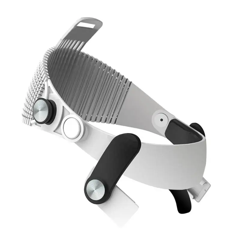 Utilisateur portant la sangle de tête réglable pour casque VR, confort respirant et ajustement parfait.