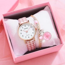 

Bracelet Watch Women Fashion Casual Plaid Leather Watches Simple Ladies' Small Dial Quartz Clock Dress Wristwatches Reloj Mujer