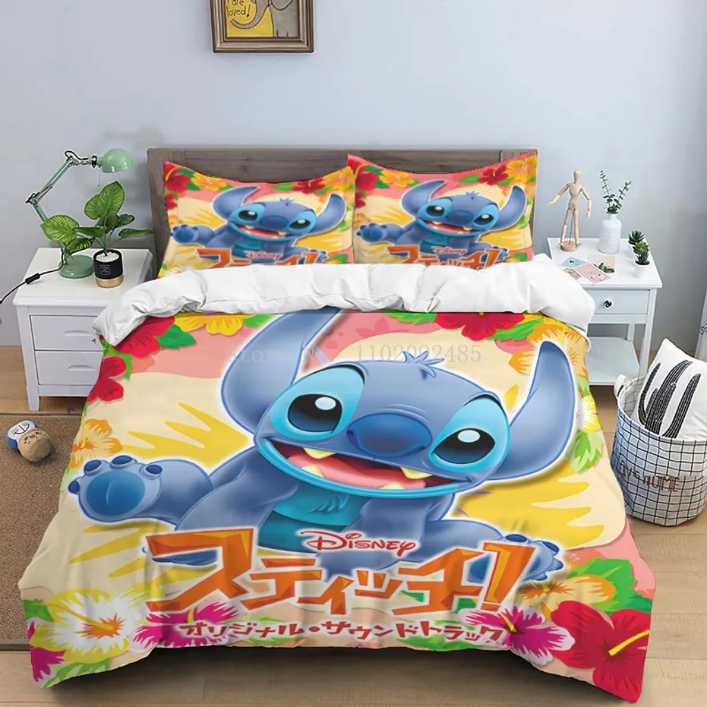 Stitch Ropa de cama de 90 x 200 cm, funda nórdica de anime, ropa de cama