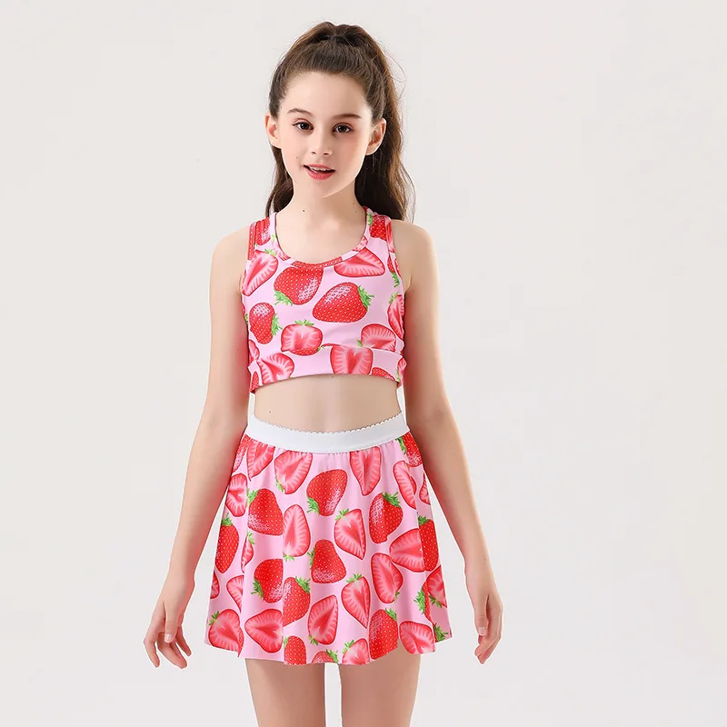 Girls Tennis Skirts Set with Sleeveless Tank Top and Skorts-Children's Yoga Suit Athletic Outfit for Pickball Golf Kids Size