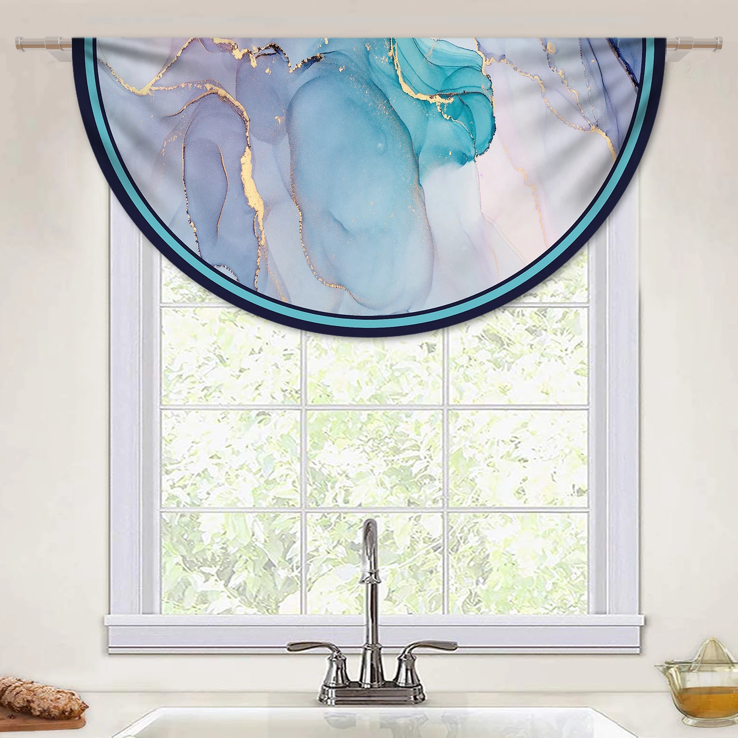 1 Piece Blue Purple Marble Circular Tablecloth Black White Gilded Waterproof Dining Table Cover 63 inch